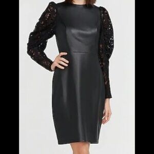 Express Faux Leather Lace Puff Sleeve Dress L Large